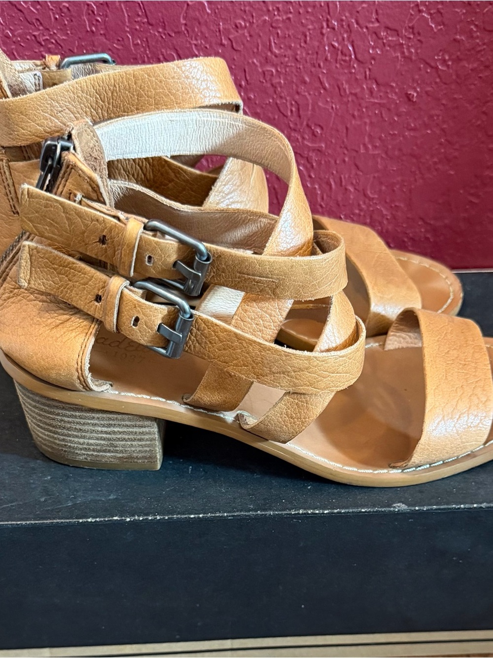 Madewell Tan Strappy Leather Block Heel Sandals